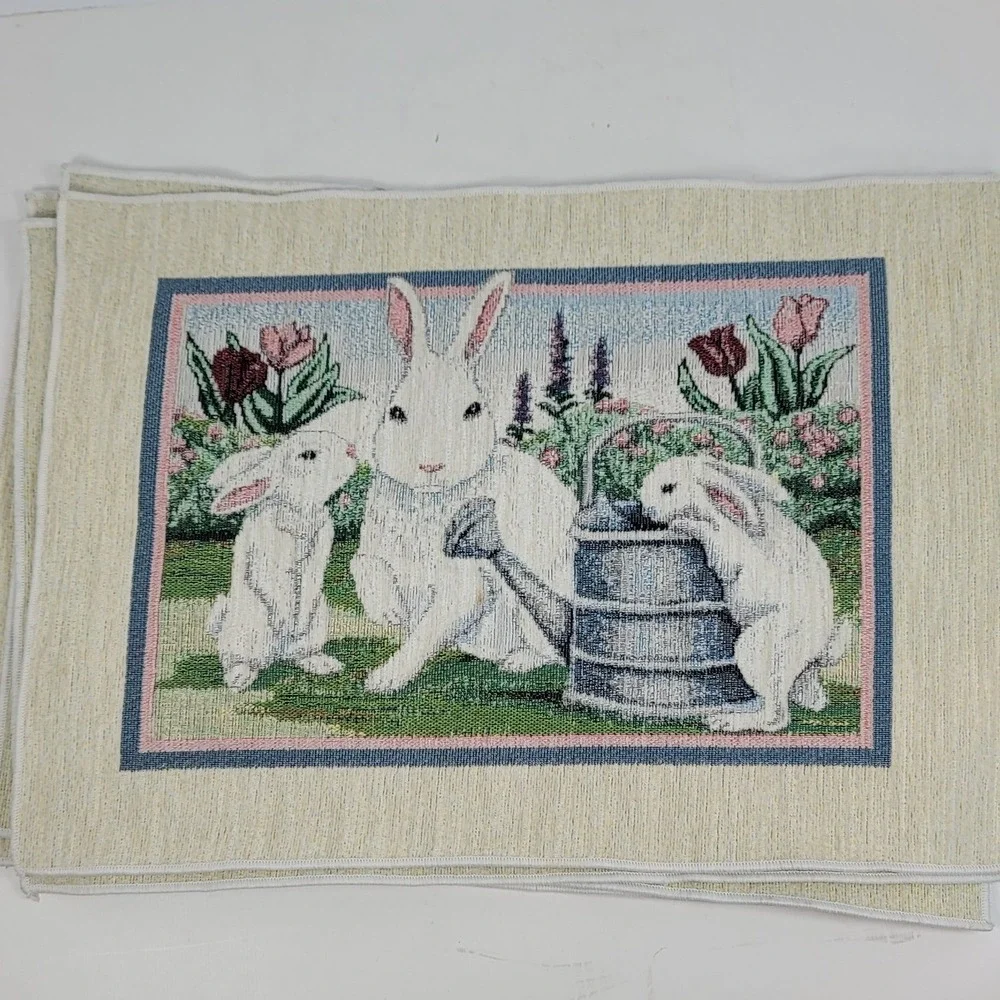 Manual Woodworkers Weavers Garden Guests Bunny Tapestry Placemats Set of 4 18x13